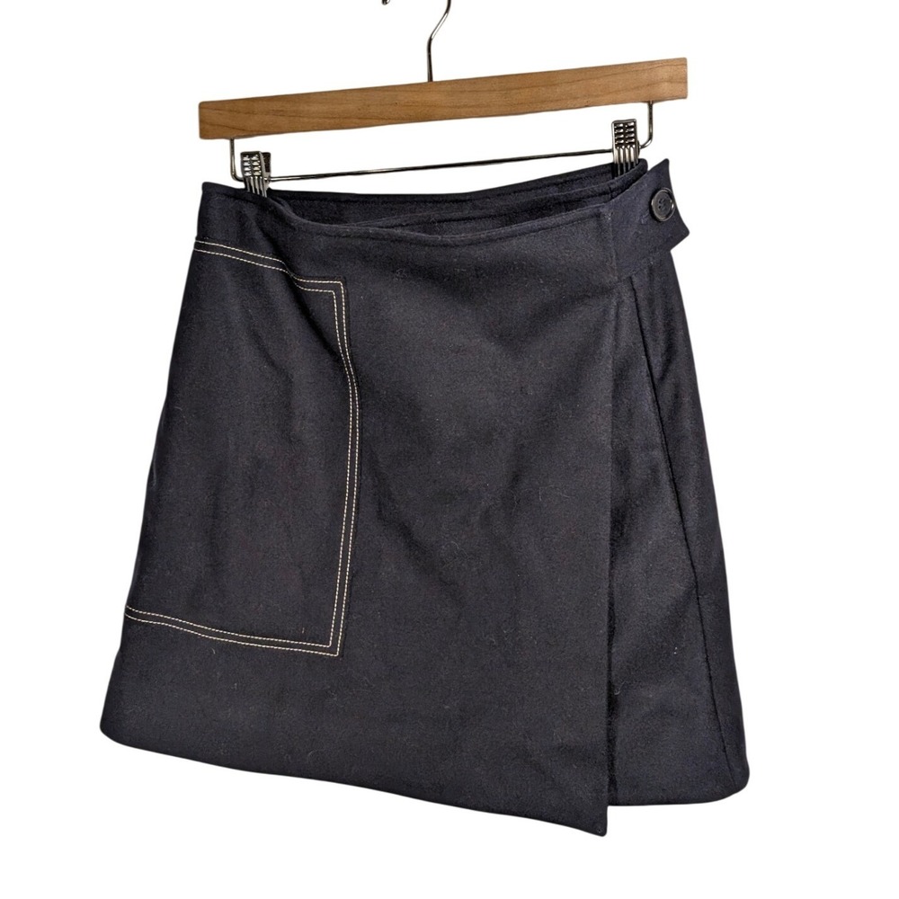 COS Short Wool Skirt Navy Blue Contrast Stitch Wrap Mod Mini Skirt EUR 36 US 6 - Picture 6 of 8